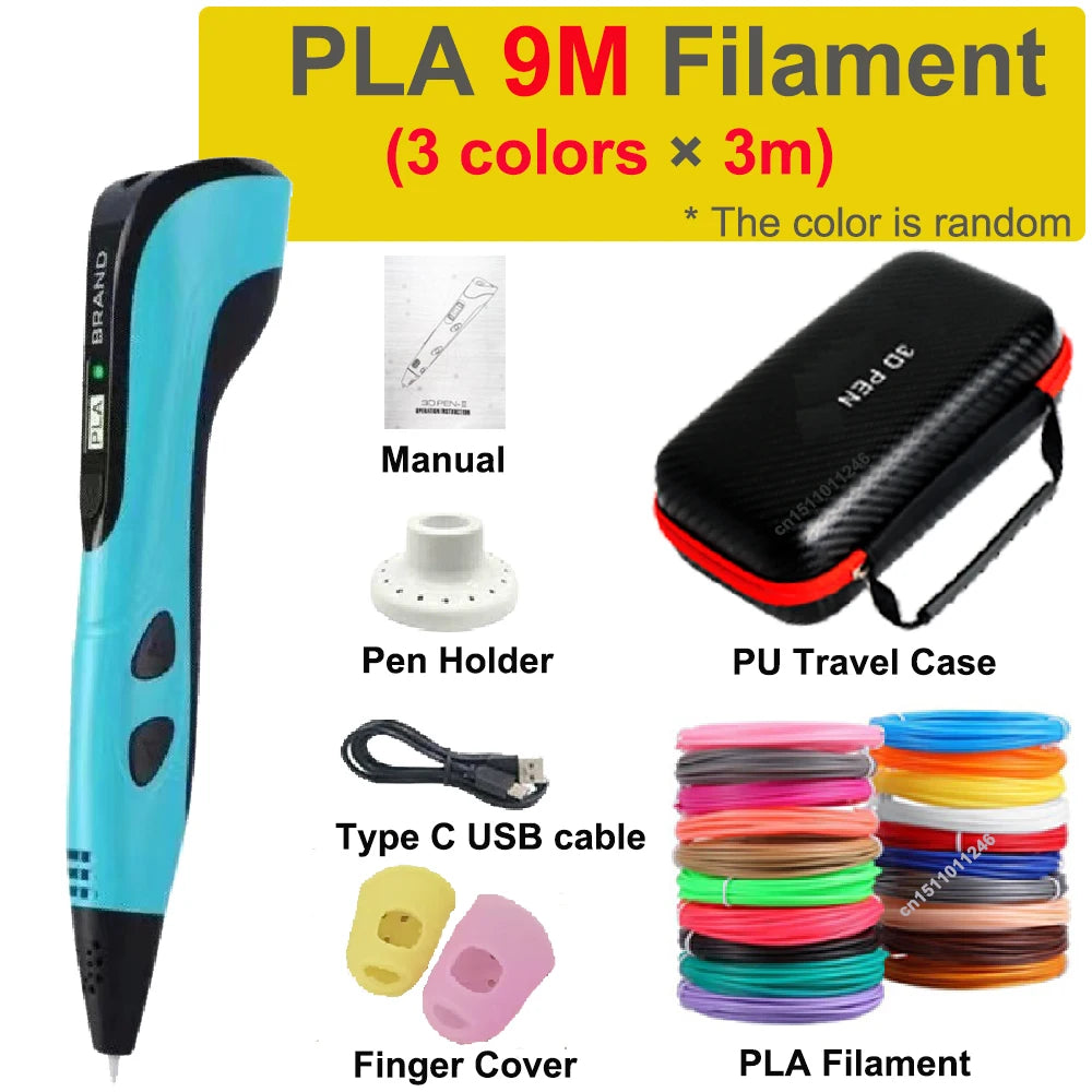 Długopis 3D JuniorCare z Ekranem LCD + Etui | Filament PLA 1.75 mm | Zestaw Kreatywny dla Dzieci