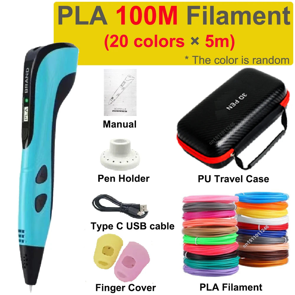 Długopis 3D JuniorCare z Ekranem LCD + Etui | Filament PLA 1.75 mm | Zestaw Kreatywny dla Dzieci