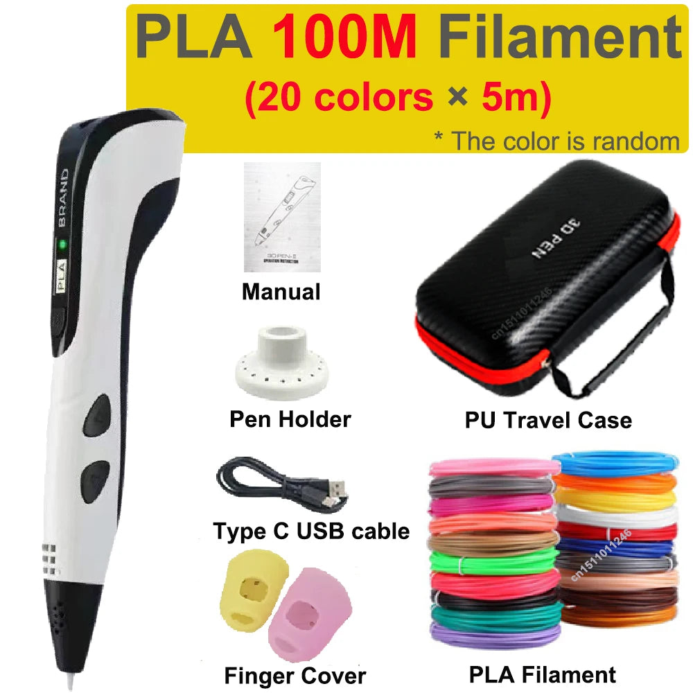 Długopis 3D JuniorCare z Ekranem LCD + Etui | Filament PLA 1.75 mm | Zestaw Kreatywny dla Dzieci